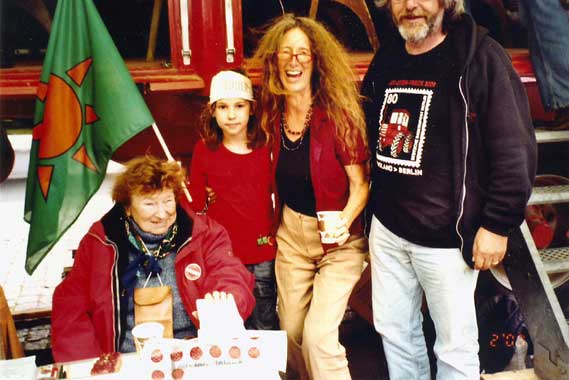 Old colleagues meeting at the anti nuke rallye in Berlin 2010,Eberhard Walde with his son and Marianne Fritzen